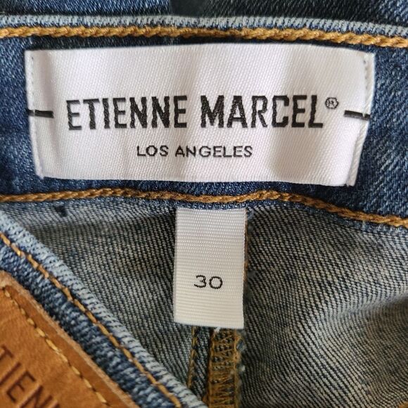 etienne marcel medium wash signature skinny crop jeans red zippers womens sz 30 - Picture 8 of 10